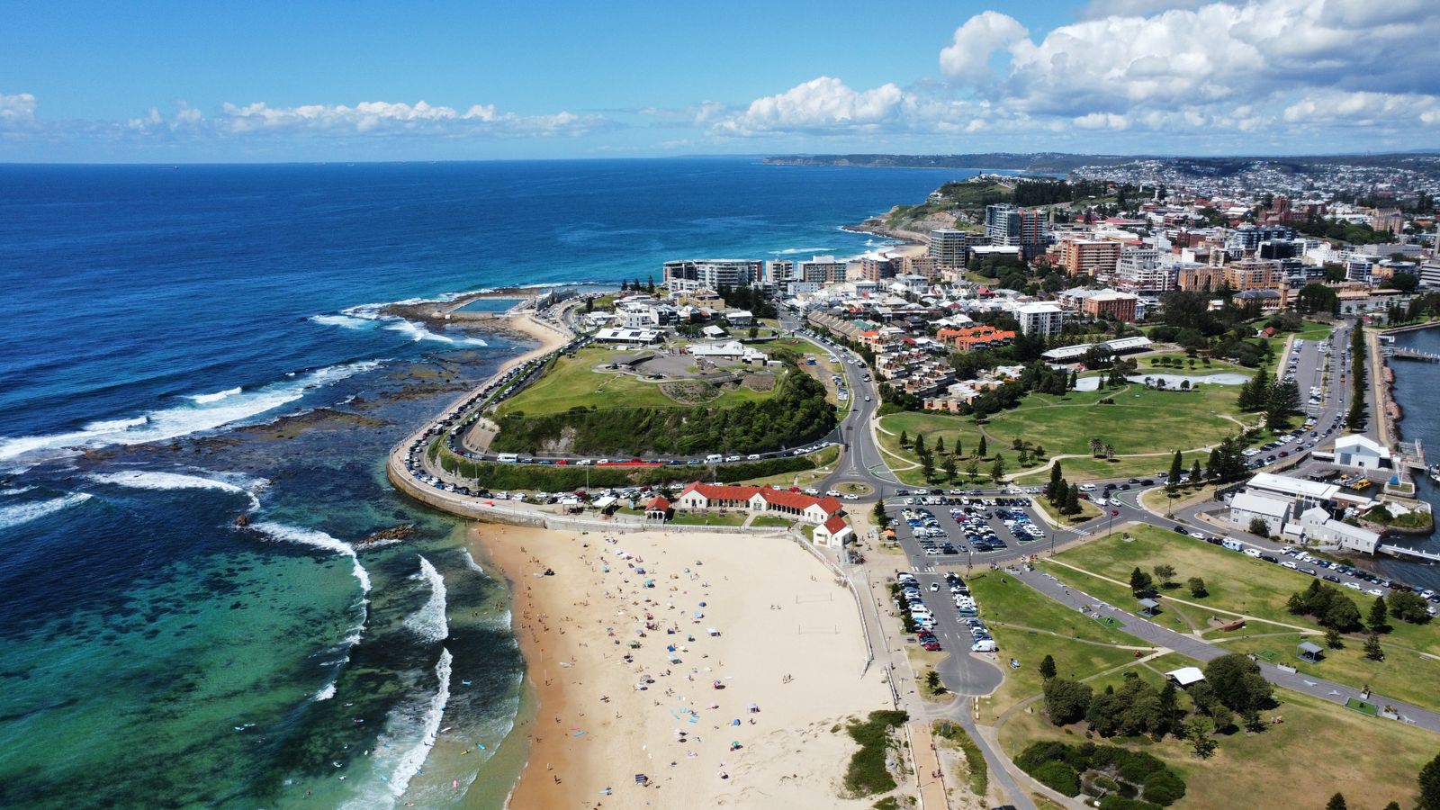 Aerial Newcastle beach and coastline